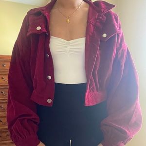 red corduroy cropped jacket
